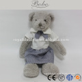 2015 new designed teddy bear stuffed plush toy with blue stripe dress and bow tie